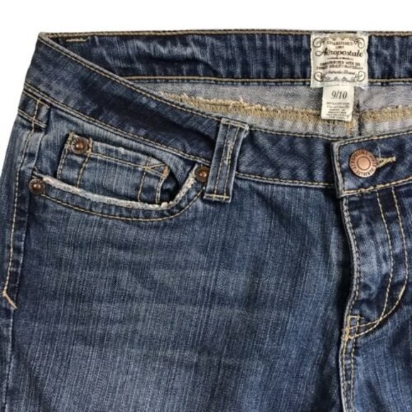 Aeropostale Jeans Womens 9/10 Short Mid Rise Straight Leg Stone Wash Blue Denim - Picture 4 of 9